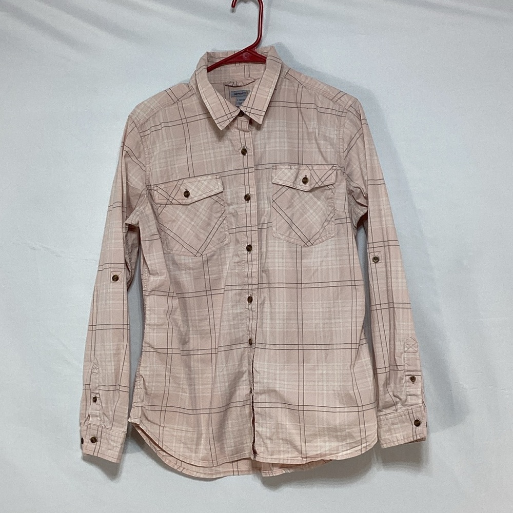 Carhartt pink large 12/14 Plaid Button up Shirt